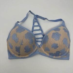 VICTORIA'S SECRET PINK HIBISCUS LACE‎ CAGE BACK BRA light blue BEGONIA SIZE 34DD